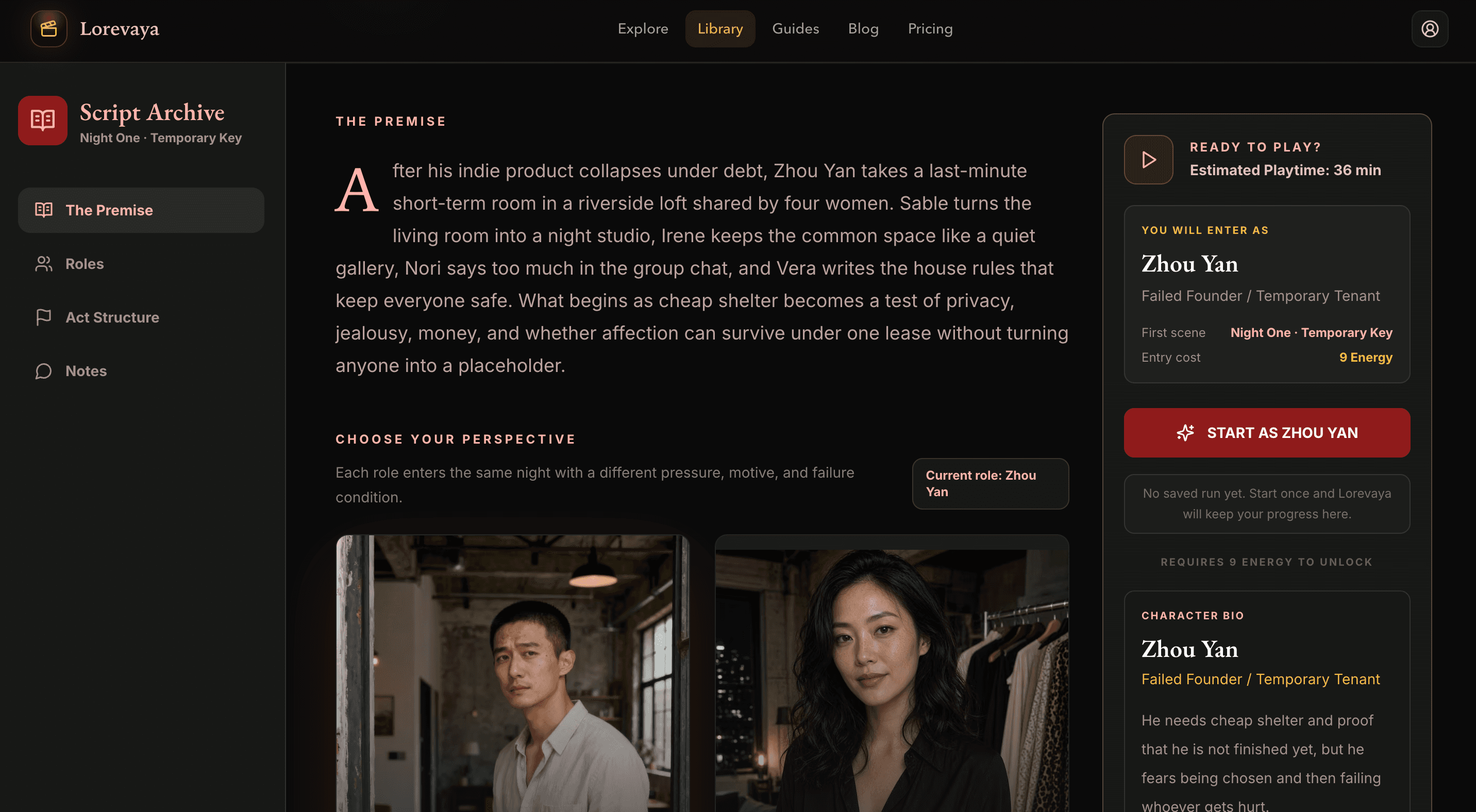 A generated interactive story showing a chapter, choices, and a branching route